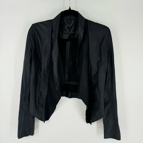 Bod & Christensen Leather Draped Waterfall Biker Moto Jacket - Picture 1 of 6
